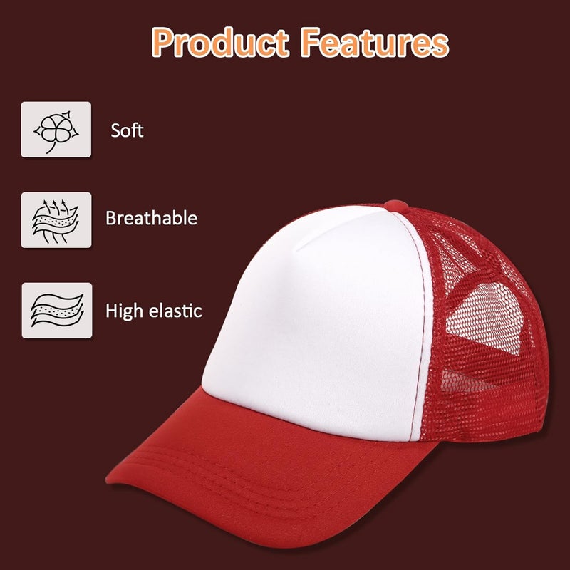 OKBA 5 Pack Sublimation Blank Baseball Cap Adjustable Hat Polyester Mesh Trucker Hats for Men and Women - Image 4